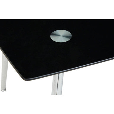 Black Tempered Glass Top and Silver Frame Dining Table with 6 Chairs Set, Wimslow