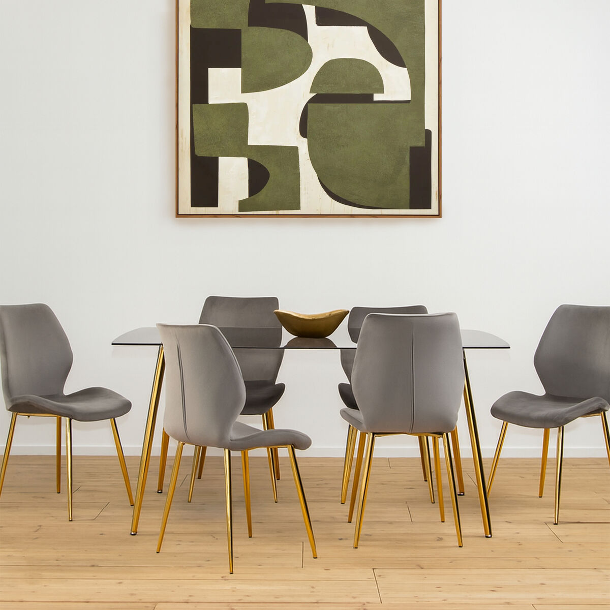 Smoked Glass Top and Slanted Legs Coffee Table with 6 Chairs Set | Wimslow