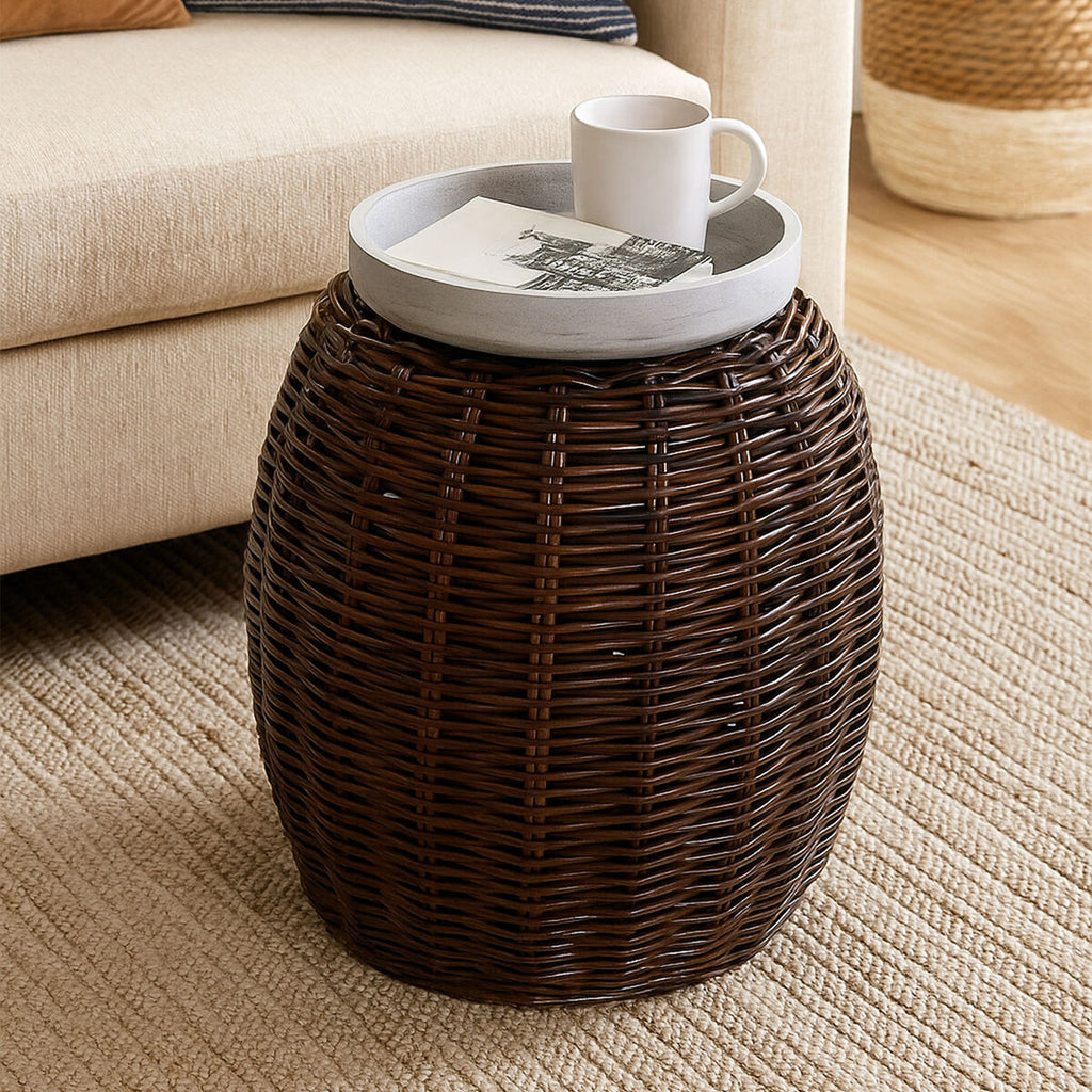 Maka Natural Rattan Stool with Barrel Design