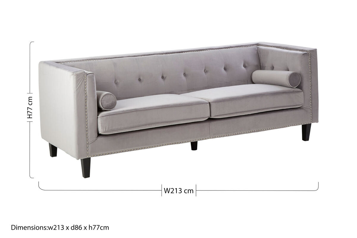 3 Seater Grey Velvet Sofa, Felisa