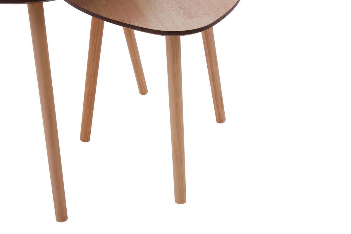 Set of 2 Natural Wooden Nesting Side Tables with Tripod Legs and Rounded Triangle Tops, Rostok