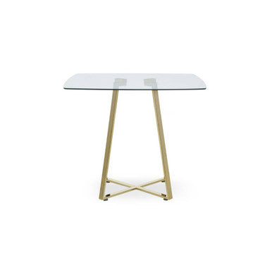 Clear Glass Top and Gold Finish Square Steel Dining Table, Metropolitan