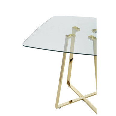 Clear Glass Top and Gold Finish Square Steel Dining Table, Metropolitan