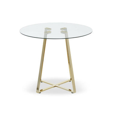 Clear Glass Top and Gold Finish Round Steel Dining Table, Metropolitan