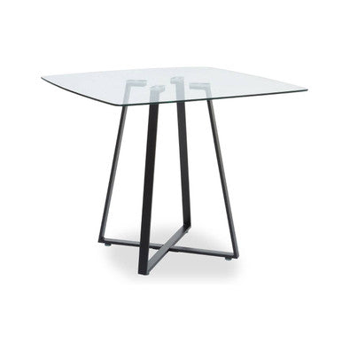 Clear Glass Top and Matte Black Square Steel Dining Table, Metropolitan