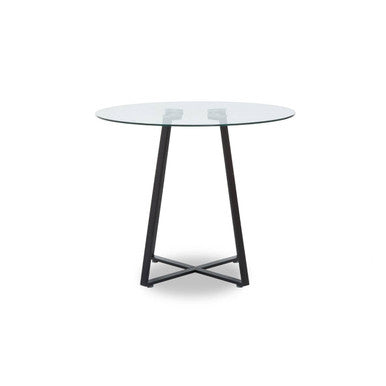 Clear Glass Top Matte Black Lattice Steel Dining Table, Metropolitan