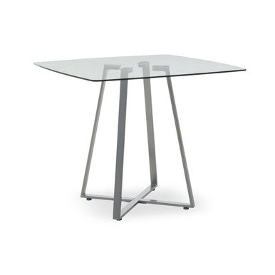 Clear Glass Top and Matte Grey Steel Square Dining Table, Metropolitan