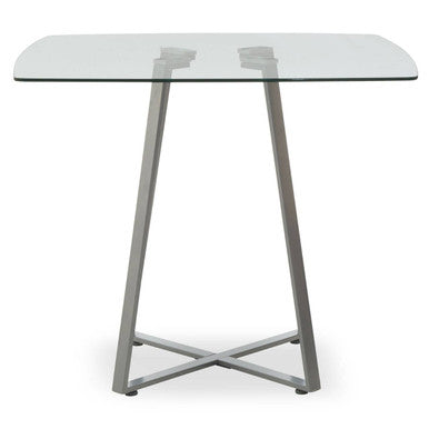 Clear Glass Top and Matte Grey Steel Square Dining Table, Metropolitan