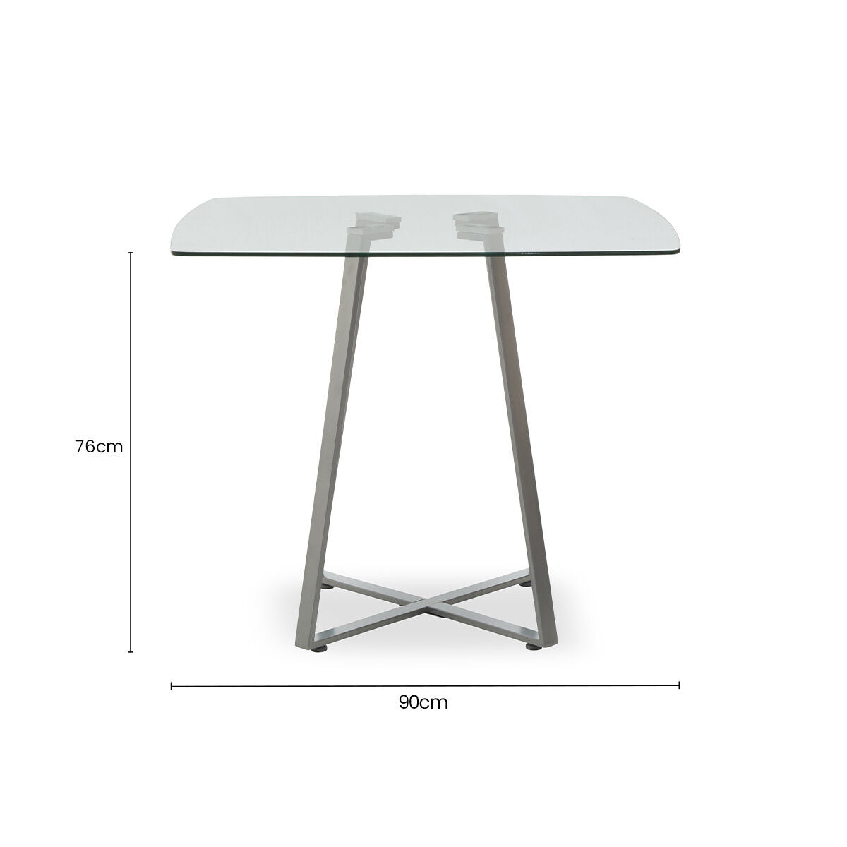 Clear Glass Top and Matte Grey Steel Square Dining Table, Metropolitan