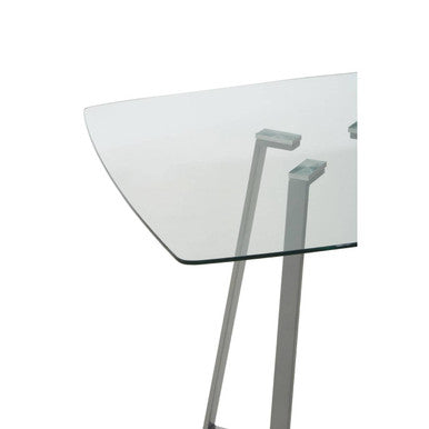 Clear Glass Top and Matte Grey Steel Square Dining Table, Metropolitan