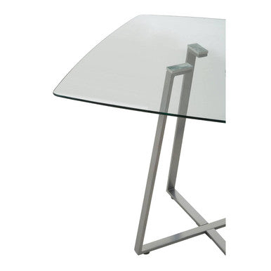 Clear Glass Top and Matte Grey Steel Square Dining Table, Metropolitan