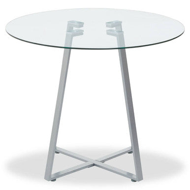 Glass Top and Grey Stainless Steel Dining Table, Metropolitan