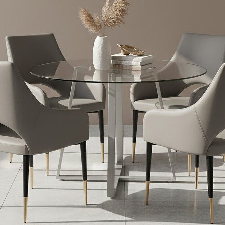 Glass Top and Grey Stainless Steel Dining Table, Metropolitan