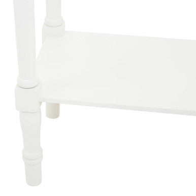 White Pine Wood Rectangular Console Table with Lower Shelf and Spindle Legs, Heritage