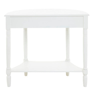 Half Moon White Wooden Console Table with One Drawer and Lower Shelf, Heritage