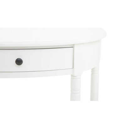 Half Moon White Wooden Console Table with One Drawer and Lower Shelf, Heritage