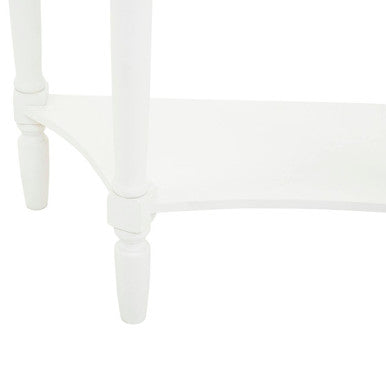 Half Moon White Wooden Console Table with One Drawer and Lower Shelf, Heritage