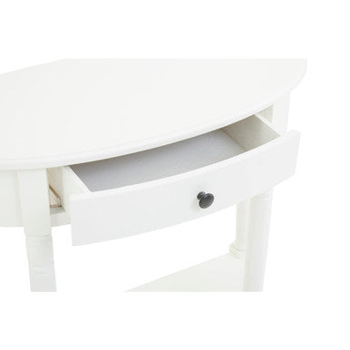 Half Moon White Wooden Console Table with One Drawer and Lower Shelf, Heritage