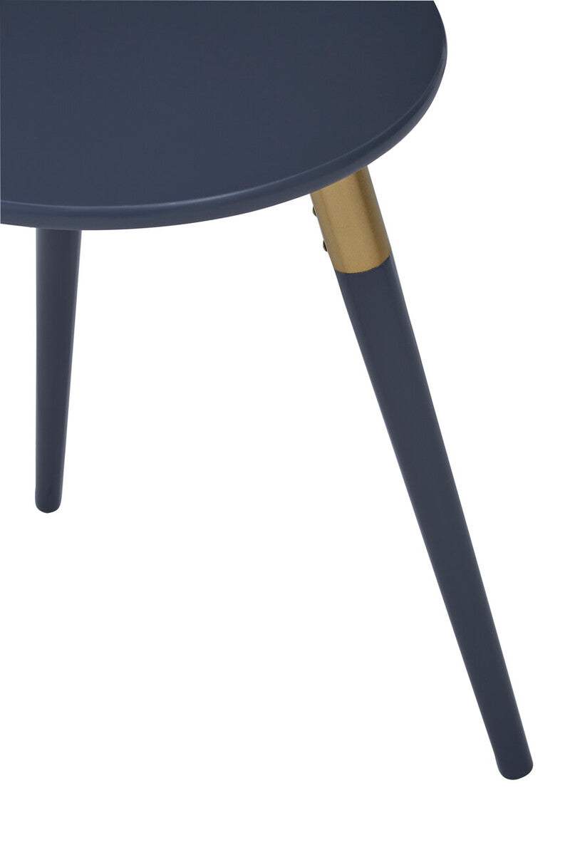 Dark Grey Round Top Wooden Side Table with Natural Wood Legs and Gold Trim, Nostra