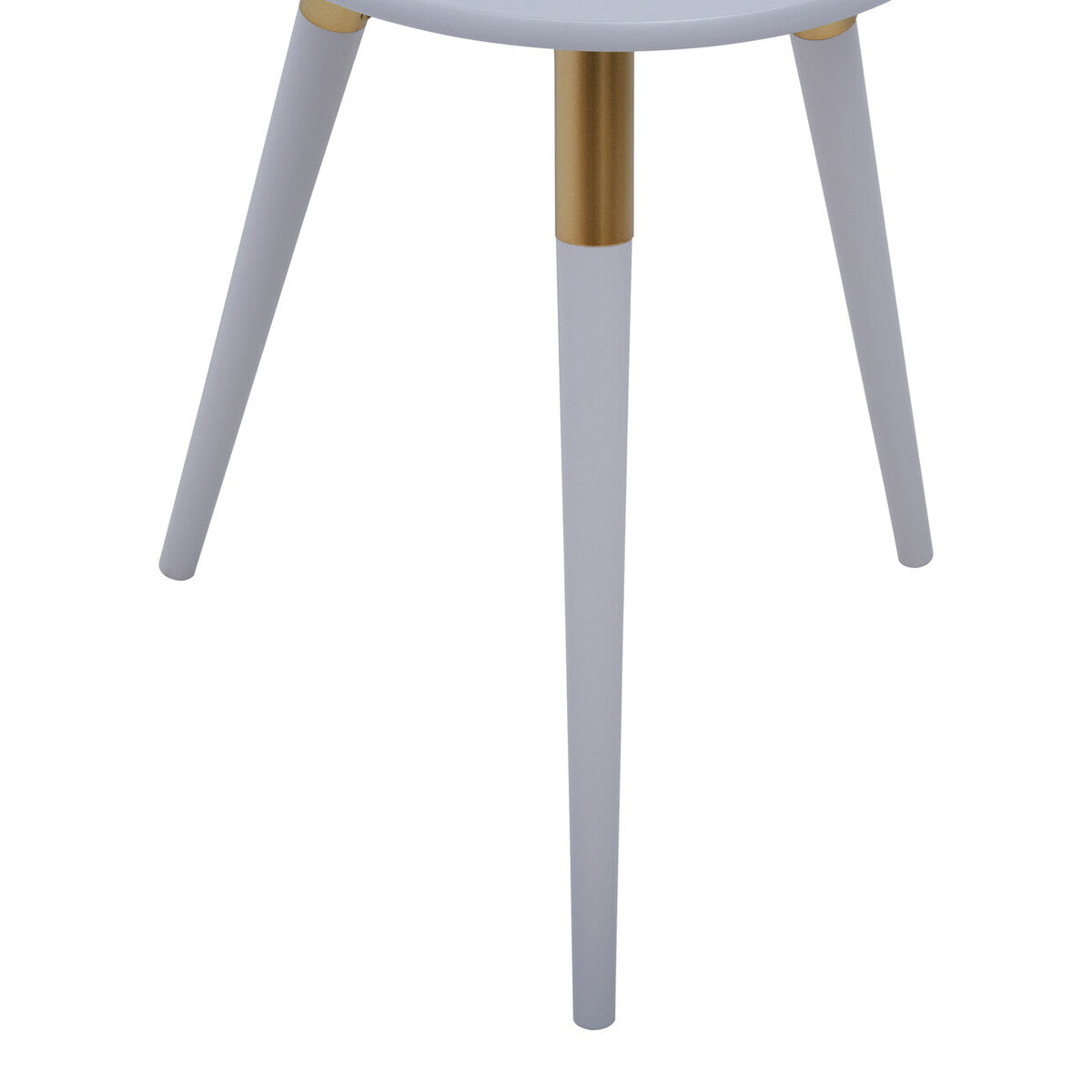 Light Grey Round Top Wooden Side Table with Natural Wood Legs and Gold Trim, Nostra