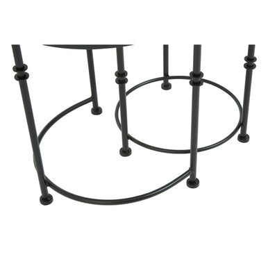 Set of 2 Black Frame and White Marble Top Round Nesting Side Tables, Arcana