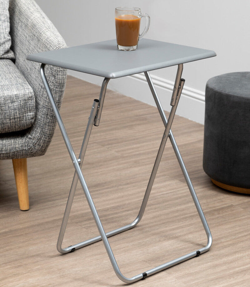 Grey Wooden Top Folding Table with Silver Frame, Bernie