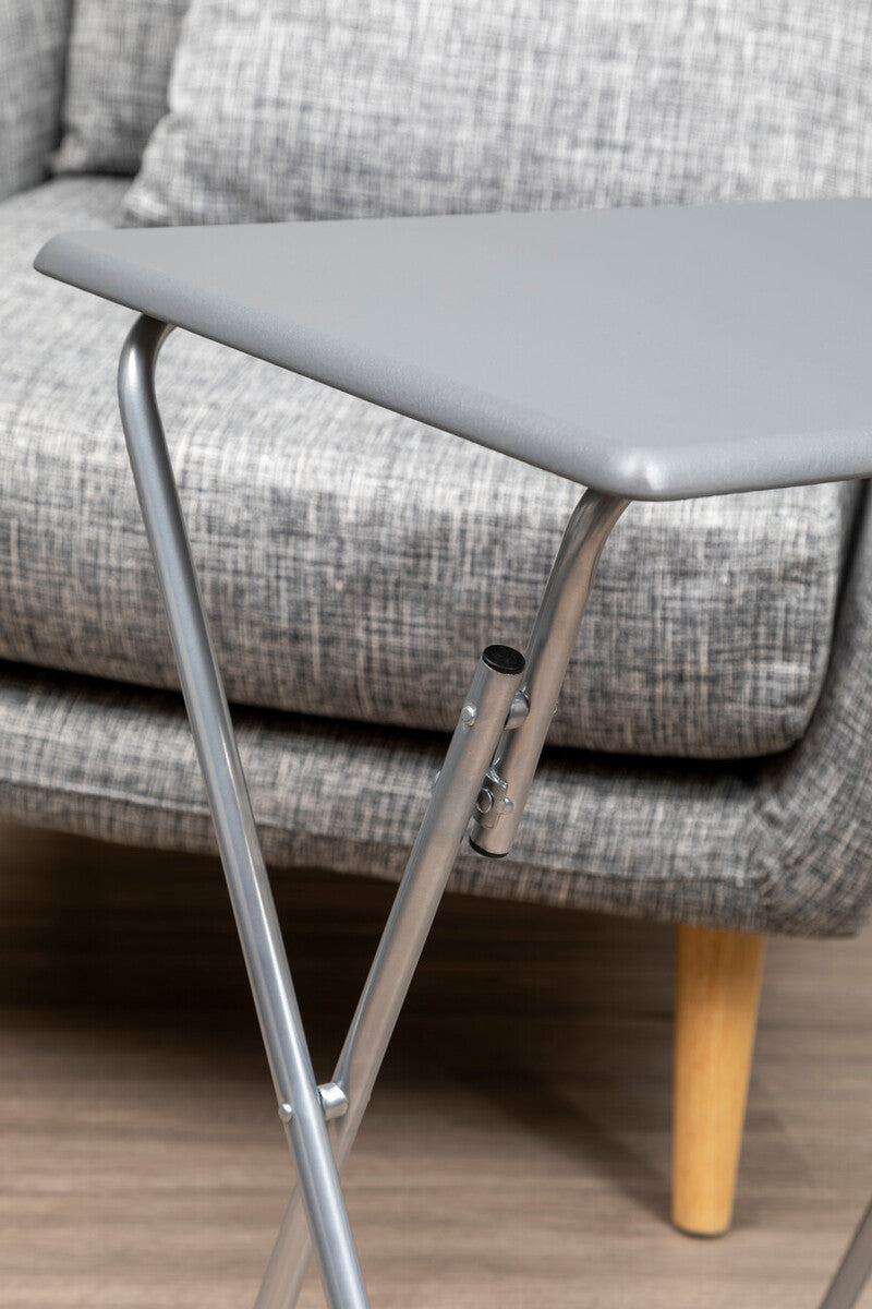 Grey Wooden Top Folding Table with Silver Frame, Bernie