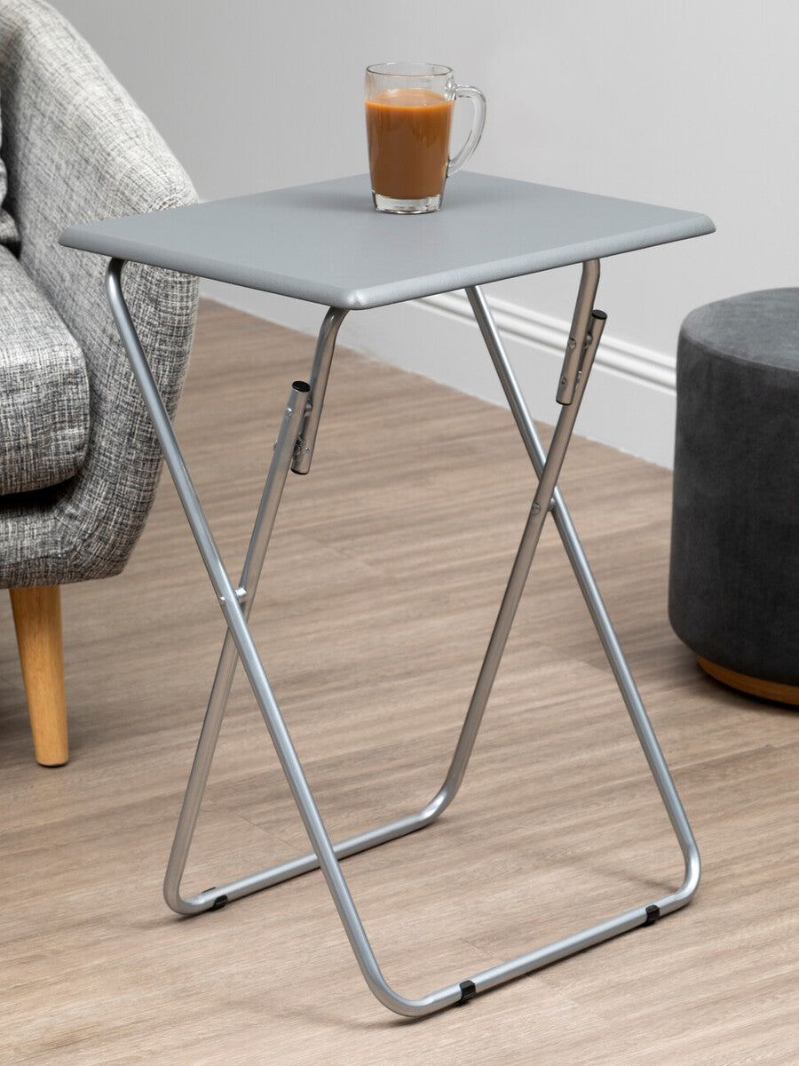 Grey Wooden Top Folding Table with Silver Frame, Bernie