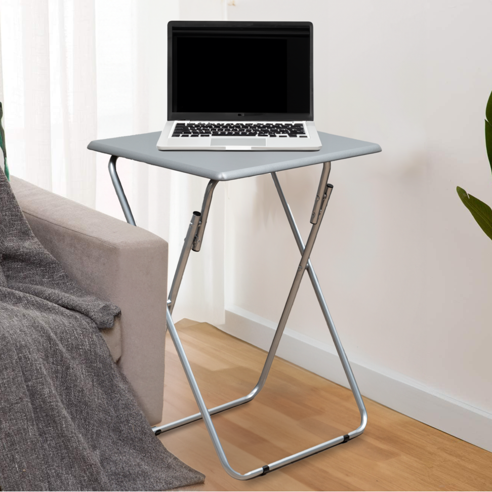 Grey Wooden Top Folding Table with Silver Frame, Bernie