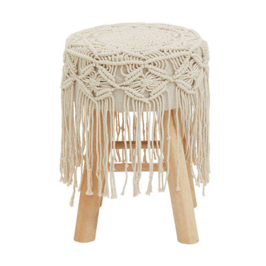 West Village Natural Fabric Stool with Wood Frame