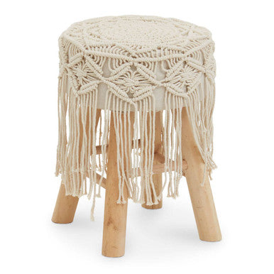 West Village Natural Fabric Stool with Wood Frame