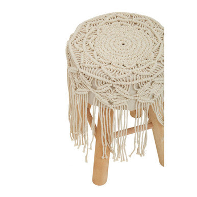 West Village Natural Fabric Stool with Wood Frame