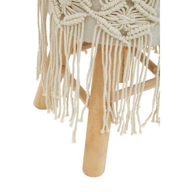 West Village Natural Fabric Stool with Wood Frame