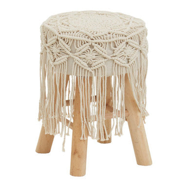 West Village Natural Fabric Stool with Wood Frame
