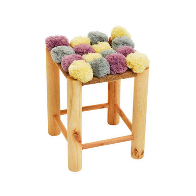 West Village Grey Jute Stool with Wood Frame