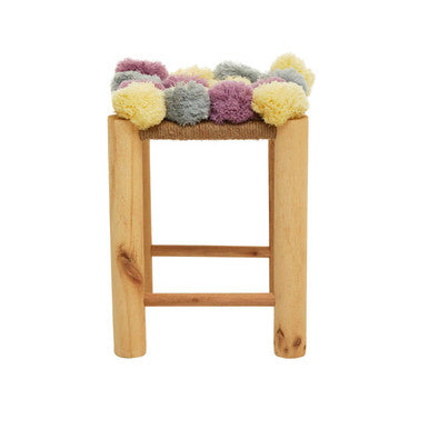 West Village Grey Jute Stool with Wood Frame