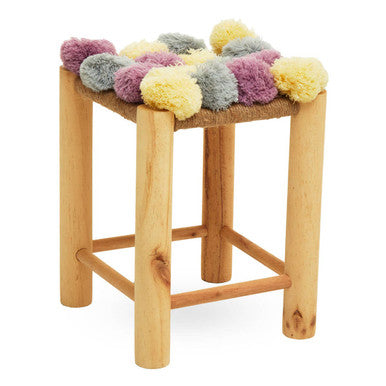 West Village Grey Jute Stool with Wood Frame