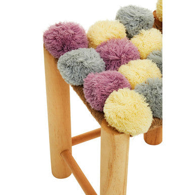 West Village Grey Jute Stool with Wood Frame
