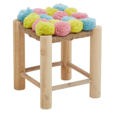 West Village Assorted Jute Stool with Pom Pom Detail