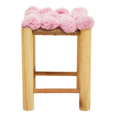 West Village Pink Jute Stool with Pom Pom Detail