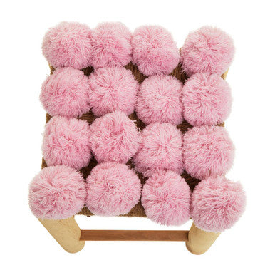 West Village Pink Jute Stool with Pom Pom Detail