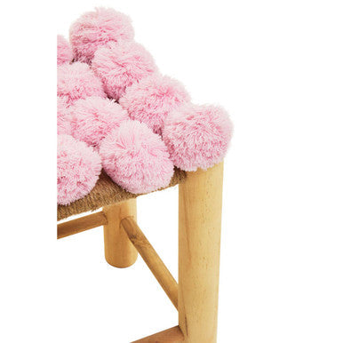 West Village Pink Jute Stool with Pom Pom Detail