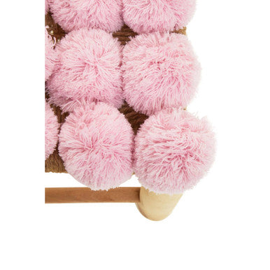 West Village Pink Jute Stool with Pom Pom Detail
