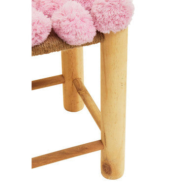 West Village Pink Jute Stool with Pom Pom Detail