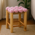 West Village Pink Jute Stool with Pom Pom Detail