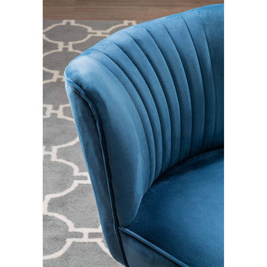 Regents Park Blue Velvet Chair with Wooden Legs