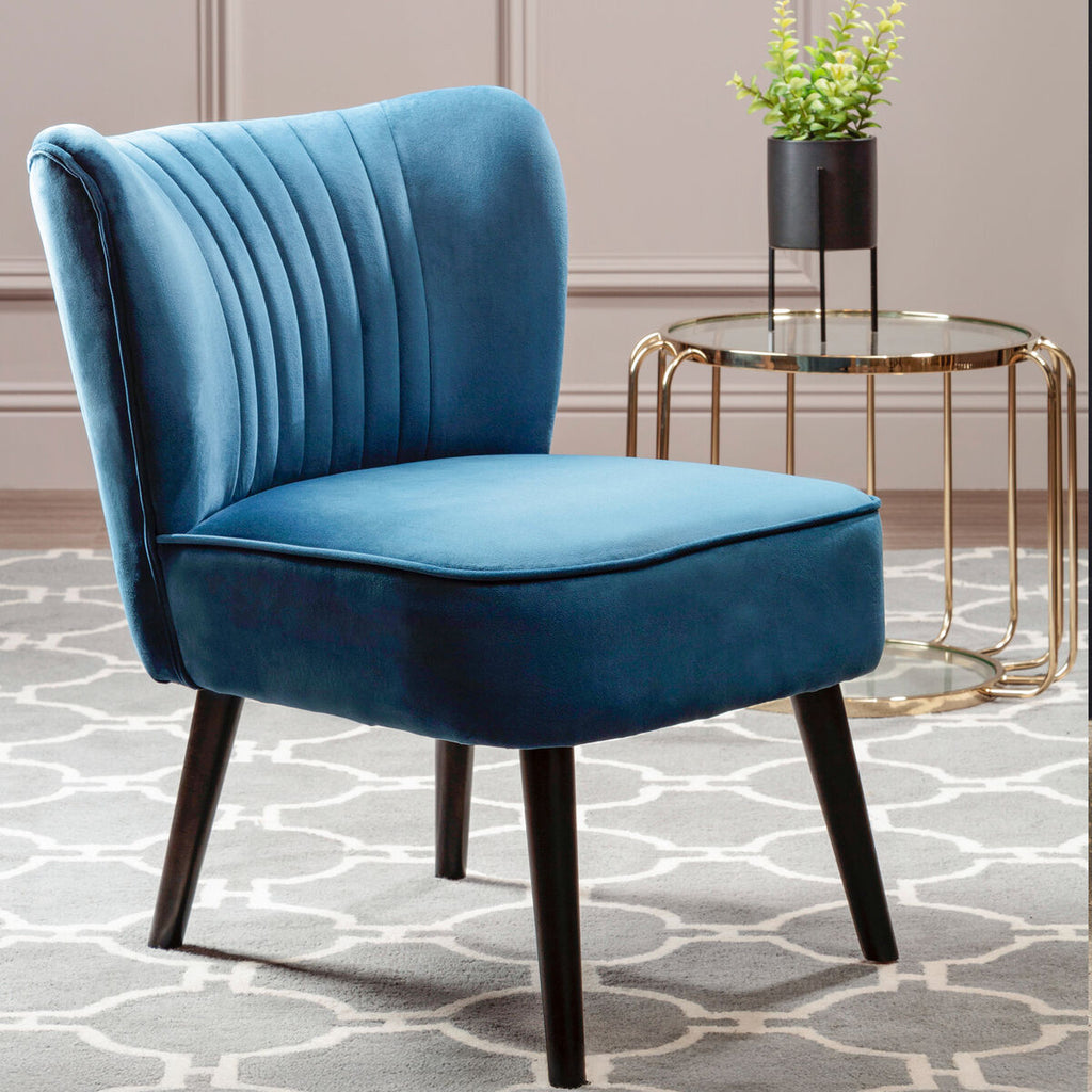 Regents Park Blue Velvet Chair with Wooden Legs