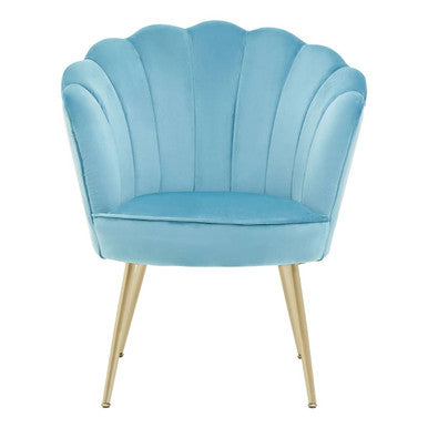 Ovala Aqua Blue Velvet Chair with Scalloped Back