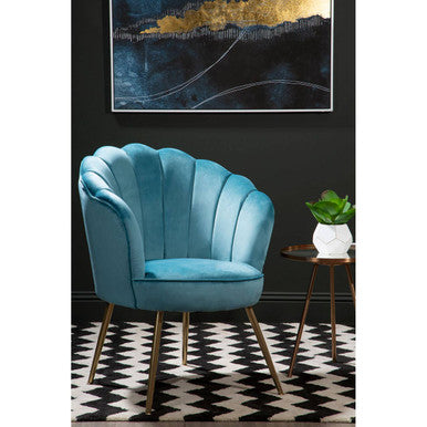 Ovala Aqua Blue Velvet Chair with Scalloped Back