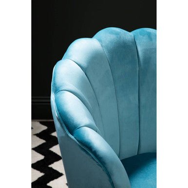 Ovala Aqua Blue Velvet Chair with Scalloped Back